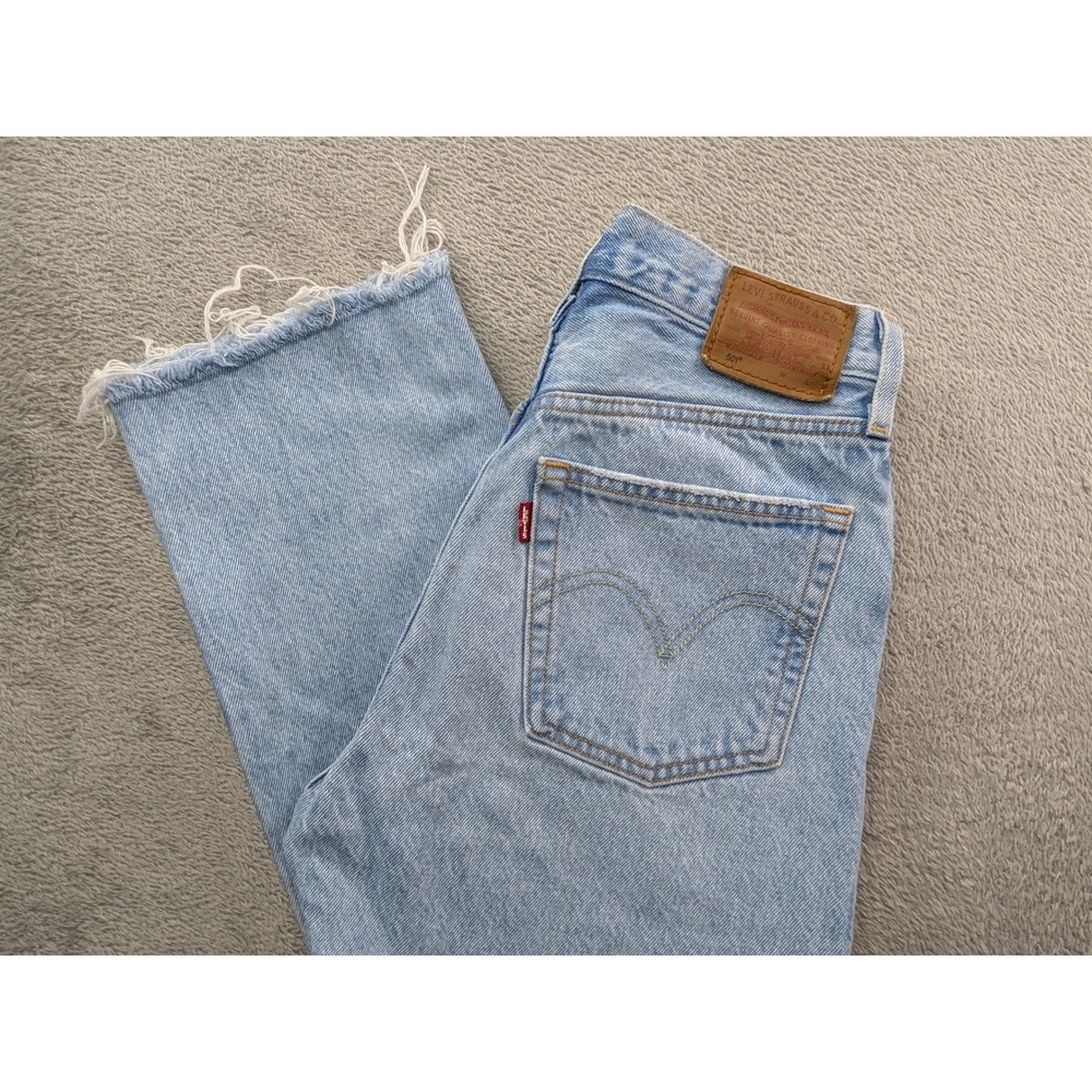 Levis Premium 501 Original Light Wash Raw Hem Jeans W25 L30 12501-0373